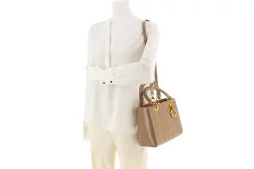 Dior Beige Bag Leather Lady Vernis Patent Cannage